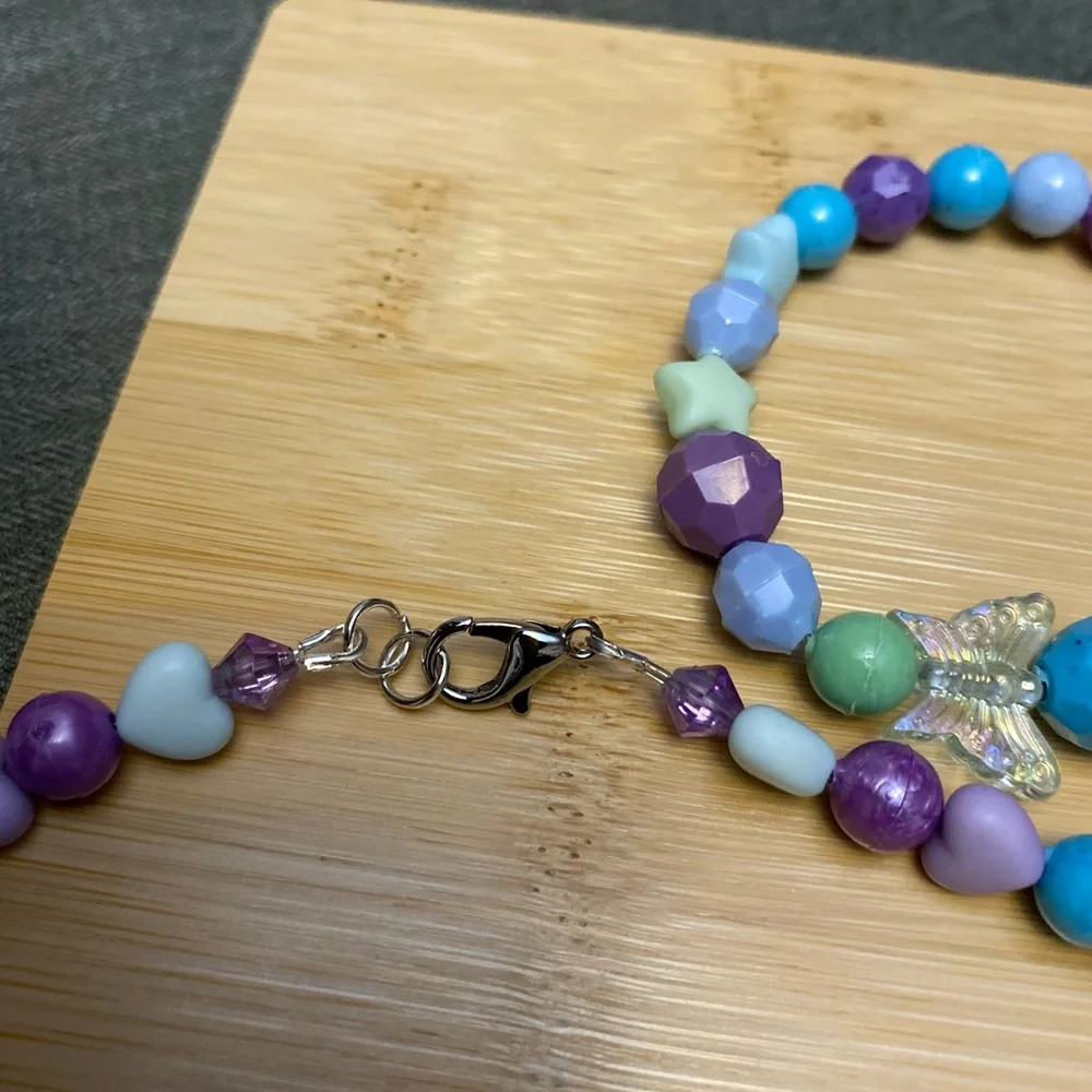 Colorful  Beaded Necklace And Bracelet with Butterfly Accents